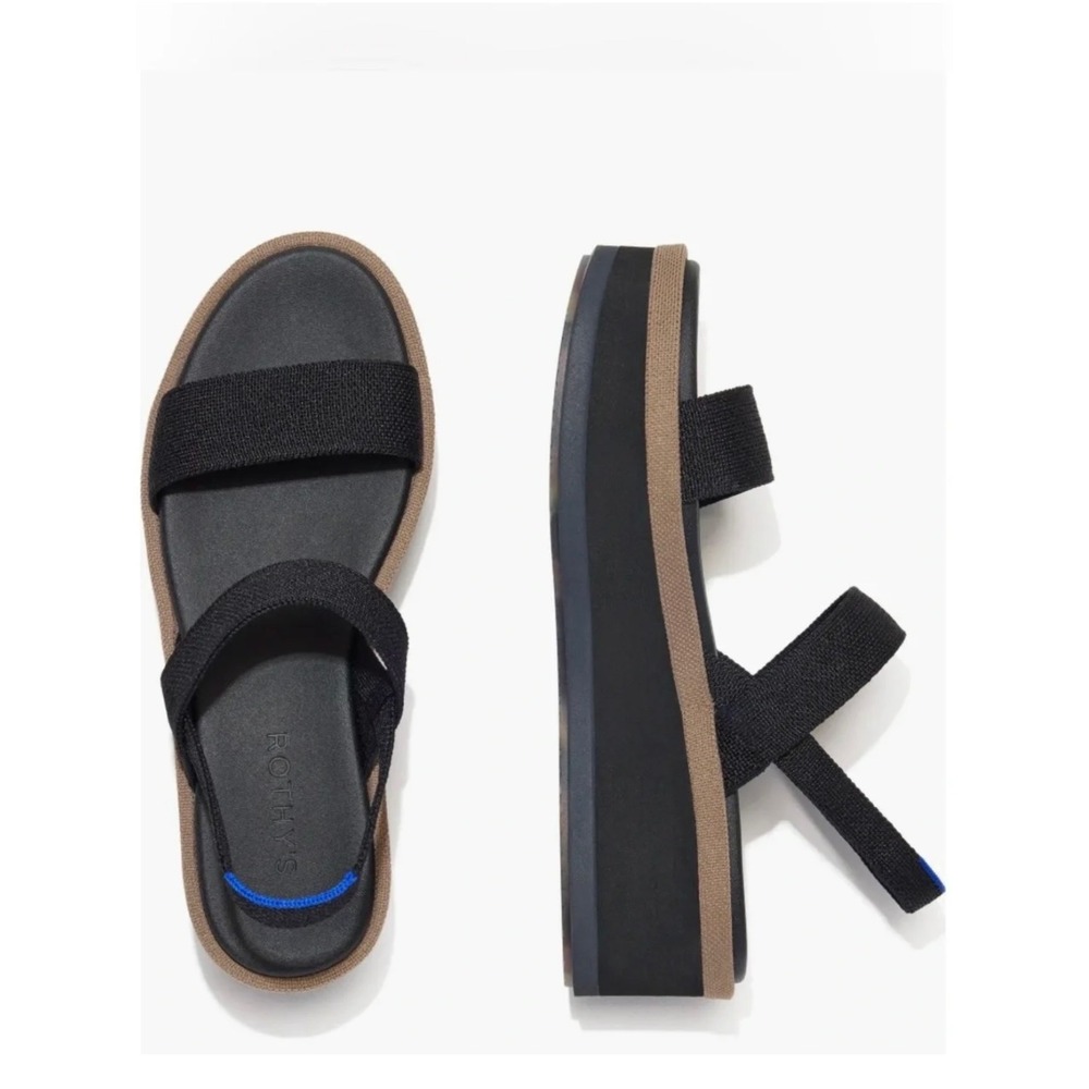 Rothys Platform Sandal Black Sand Knit Strappy Slingback Womens 7